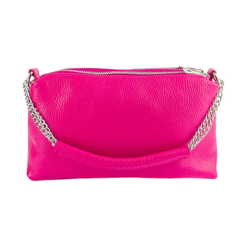 Renato Borzatta Double Zip Handbag for Women - Genuine Leather Fuchsia Purse with Chain Handle & Adjustable Strap - Made in Italy Since 1978 by Kailimood.store at brixbailey.com