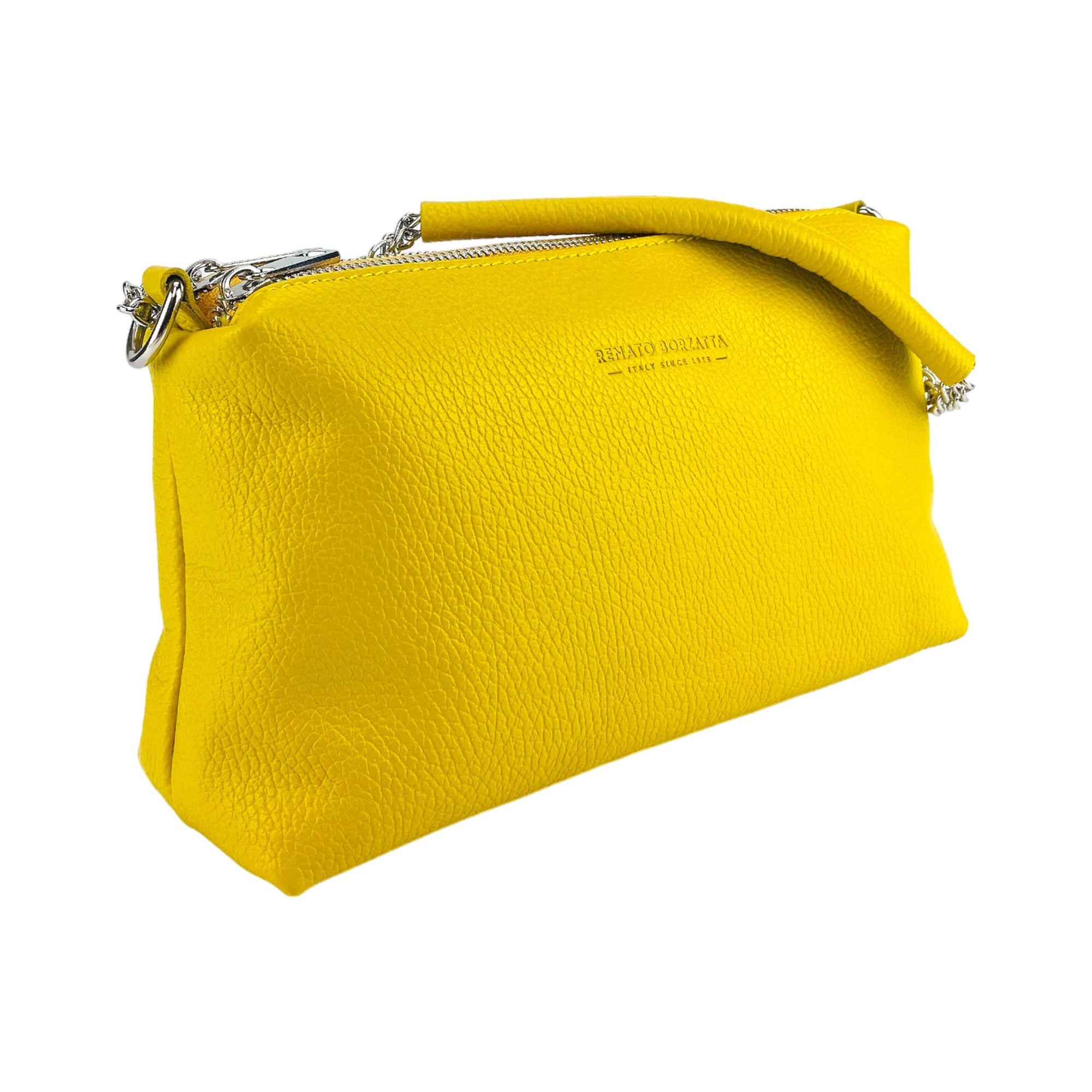 Yellow Leather Zip Top Handbag for Women - Made in Italy with Chain Handle &amp; Adjustable Strap by Kailimood.store at brixbailey.com
