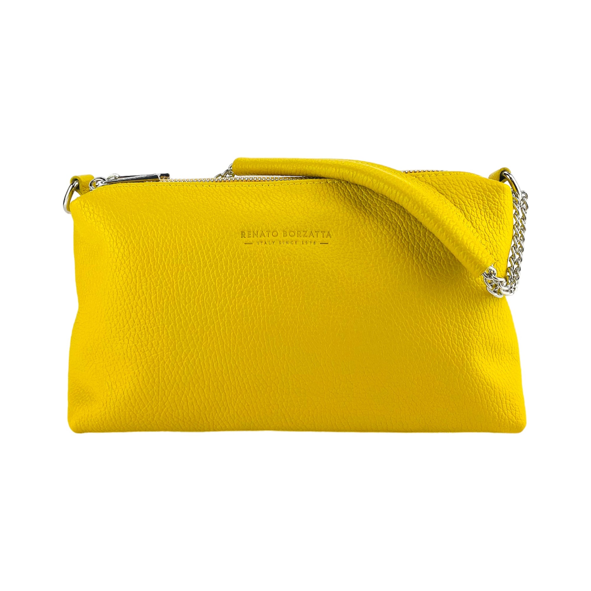 Yellow Leather Zip Top Handle Bag with Chain Strap - Made in Italy by Kailimood.store at brixbailey.com