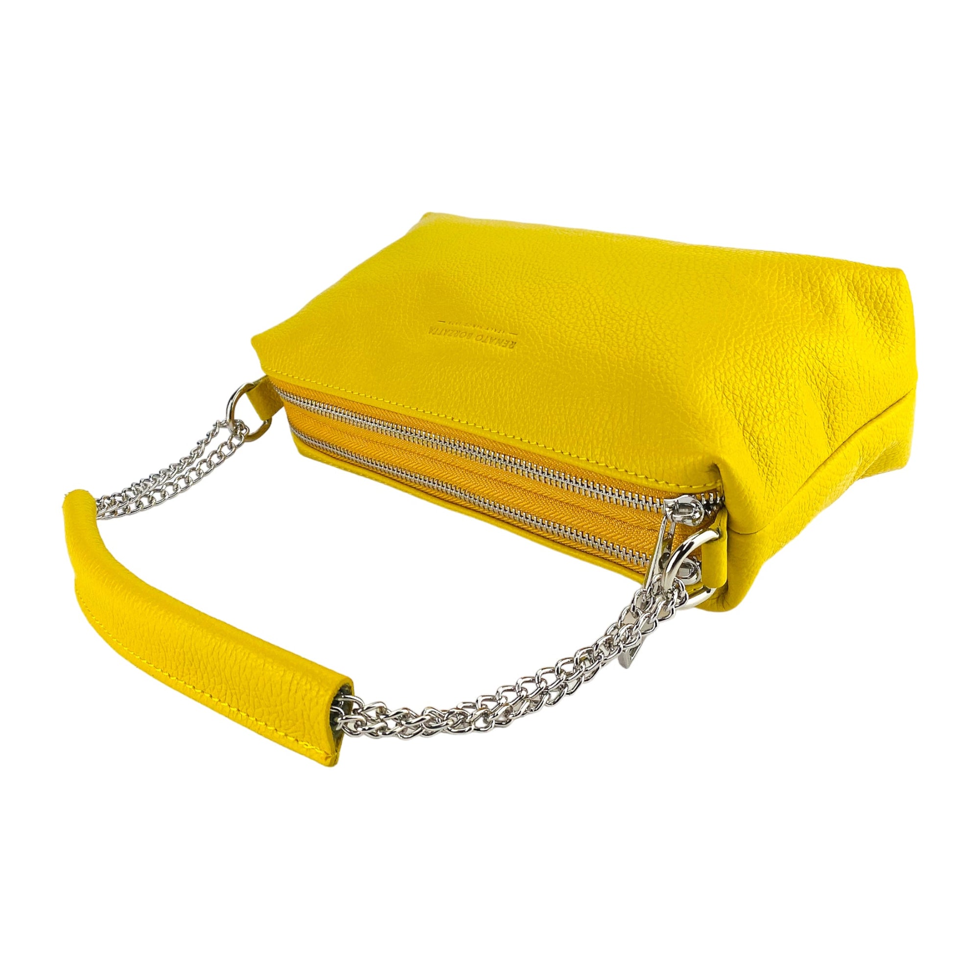 Yellow Leather Zip Closure Handbag for Women - Made in Italy | Double Compartment &amp; Chain Strap by Kailimood.store at brixbailey.com