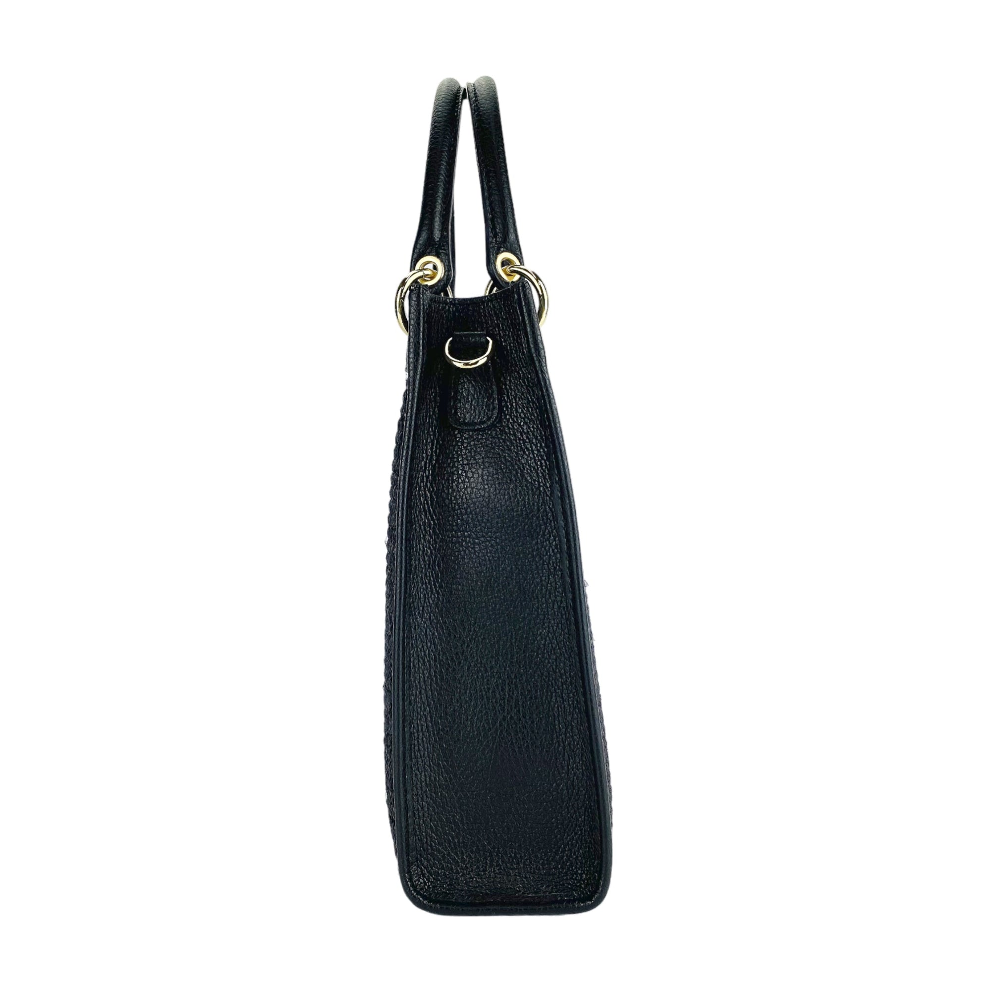 Vertical Handbag for Women with Removable Shoulder Strap - Genuine Leather &amp; Straw - Made in Italy - Black - Elegant &amp; Fashionable by Kailimood.store at brixbailey.com