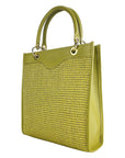 Vertical Handbag for Women in Genuine Leather & Straw - Made in Italy - Pistachio Color - Removable Shoulder Strap by Kailimood.store at brixbailey.com