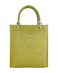 Vertical Handbag for Women in Genuine Leather & Straw - Made in Italy - Elegant Pistachio Color with Gold Accents by Kailimood.store at brixbailey.com