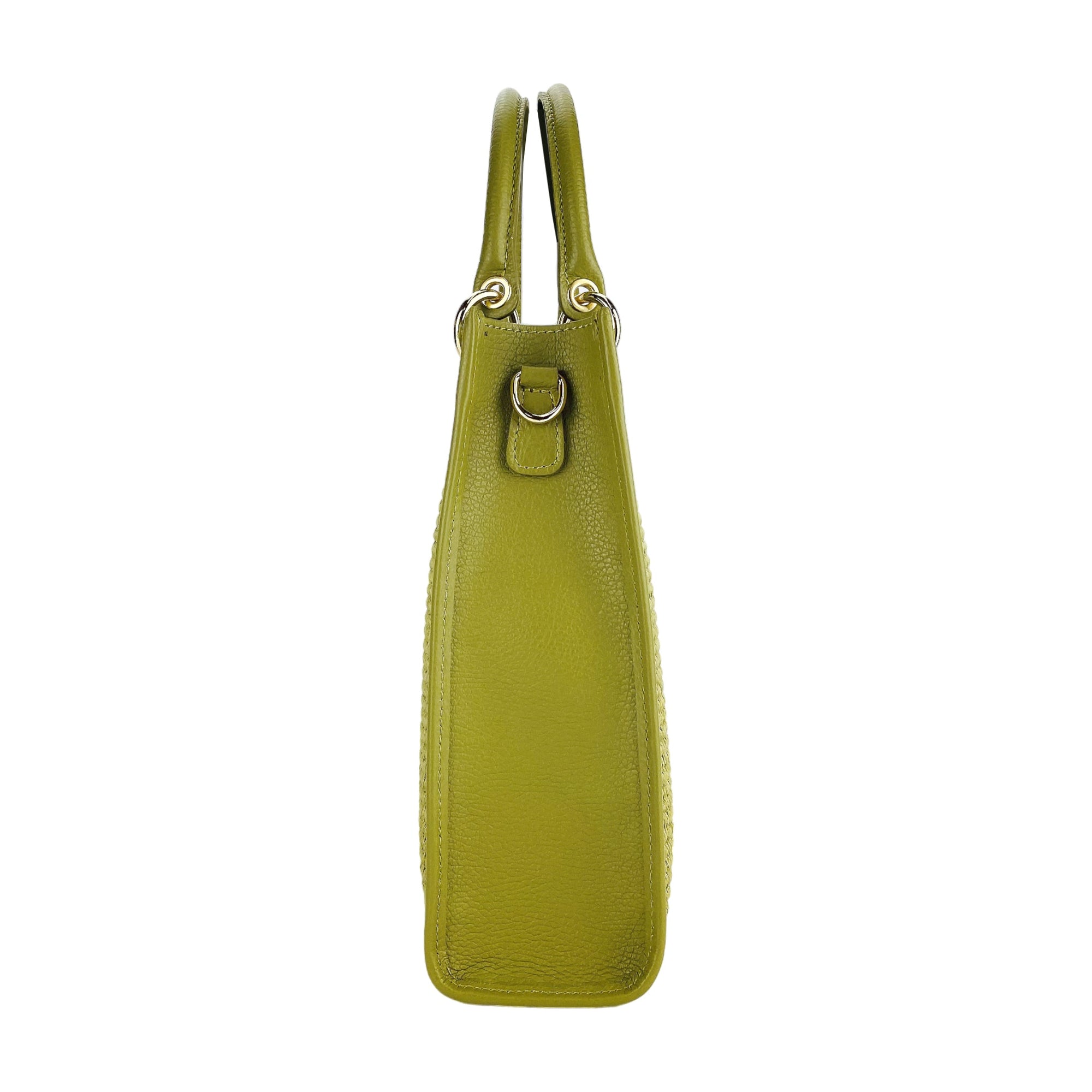 Vertical Handbag for Women with Removable Shoulder Strap - Made in Italy Genuine Leather &amp; Straw - Pistachio Color by Kailimood.store at brixbailey.com
