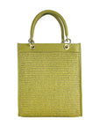 Vertical Handbag for Women with Removable Strap - Made in Italy Genuine Leather & Straw - Pistachio Color by Kailimood.store at brixbailey.com