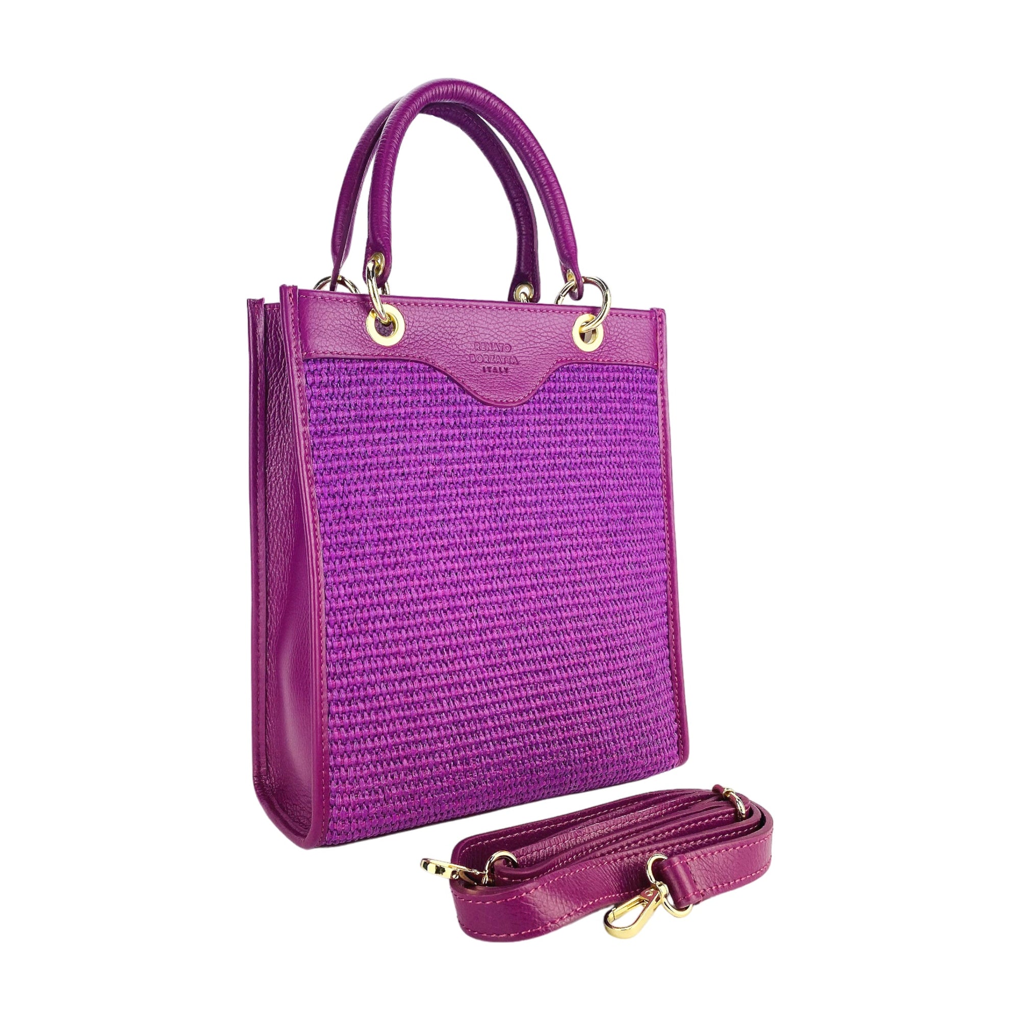 Vertical Handbag for Women - Made in Italy Genuine Leather &amp; Straw - Raspberry Color - Adjustable Shoulder Strap - Elegant &amp; Functional Design by Kailimood.store at brixbailey.com