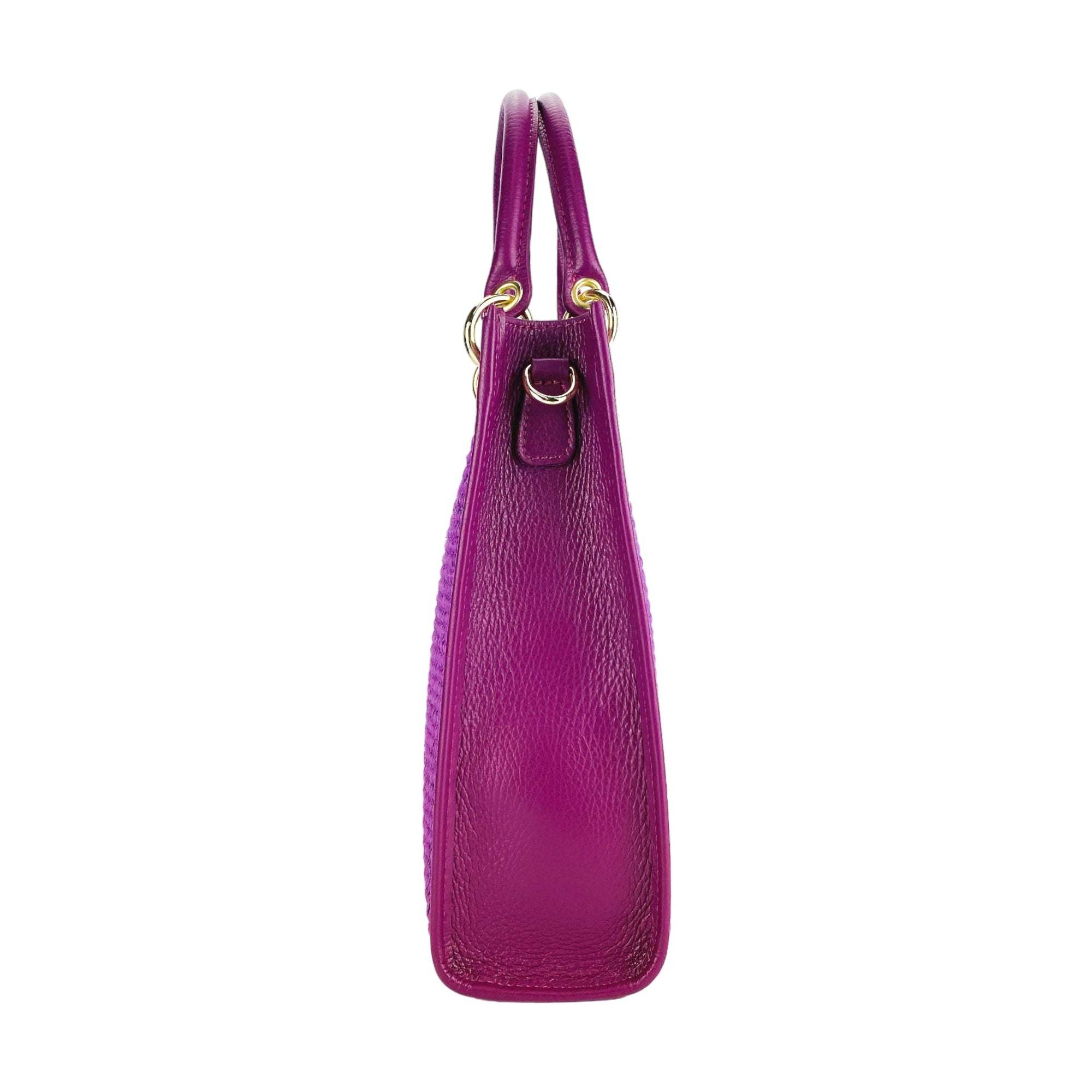 Vertical Handbag for Women in Genuine Leather &amp; Straw - Made in Italy - Raspberry Color, Removable Shoulder Strap by Kailimood.store at brixbailey.com