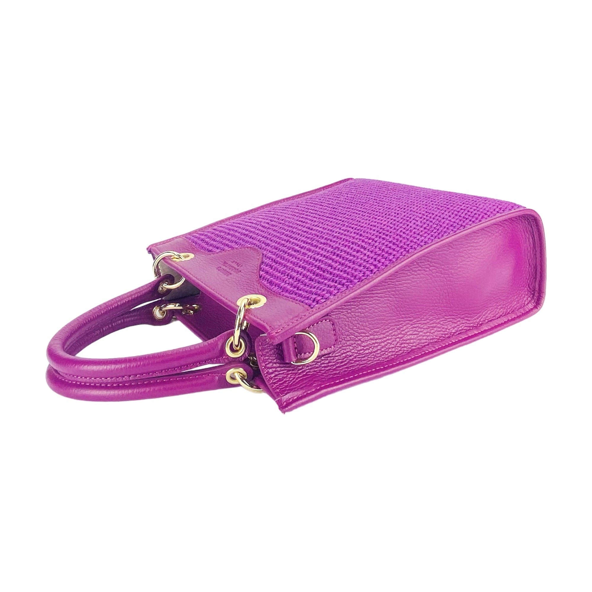 Vertical Handbag for Women in Raspberry - Made in Italy Genuine Leather &amp; Straw - Adjustable Shoulder Strap - Elegant &amp; Functional by Kailimood.store at brixbailey.com