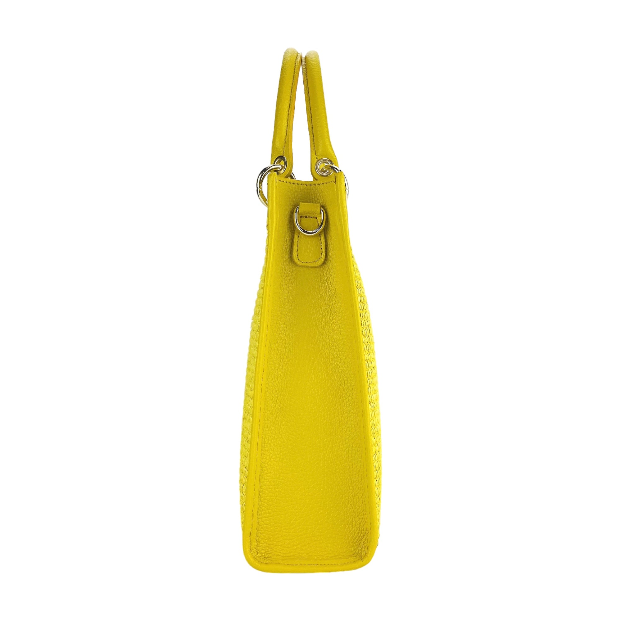 Vertical Handbag with Removable Shoulder Strap - Genuine Leather &amp; Straw - Made in Italy - Elegant Yellow Fashion Bag by Kailimood.store at brixbailey.com
