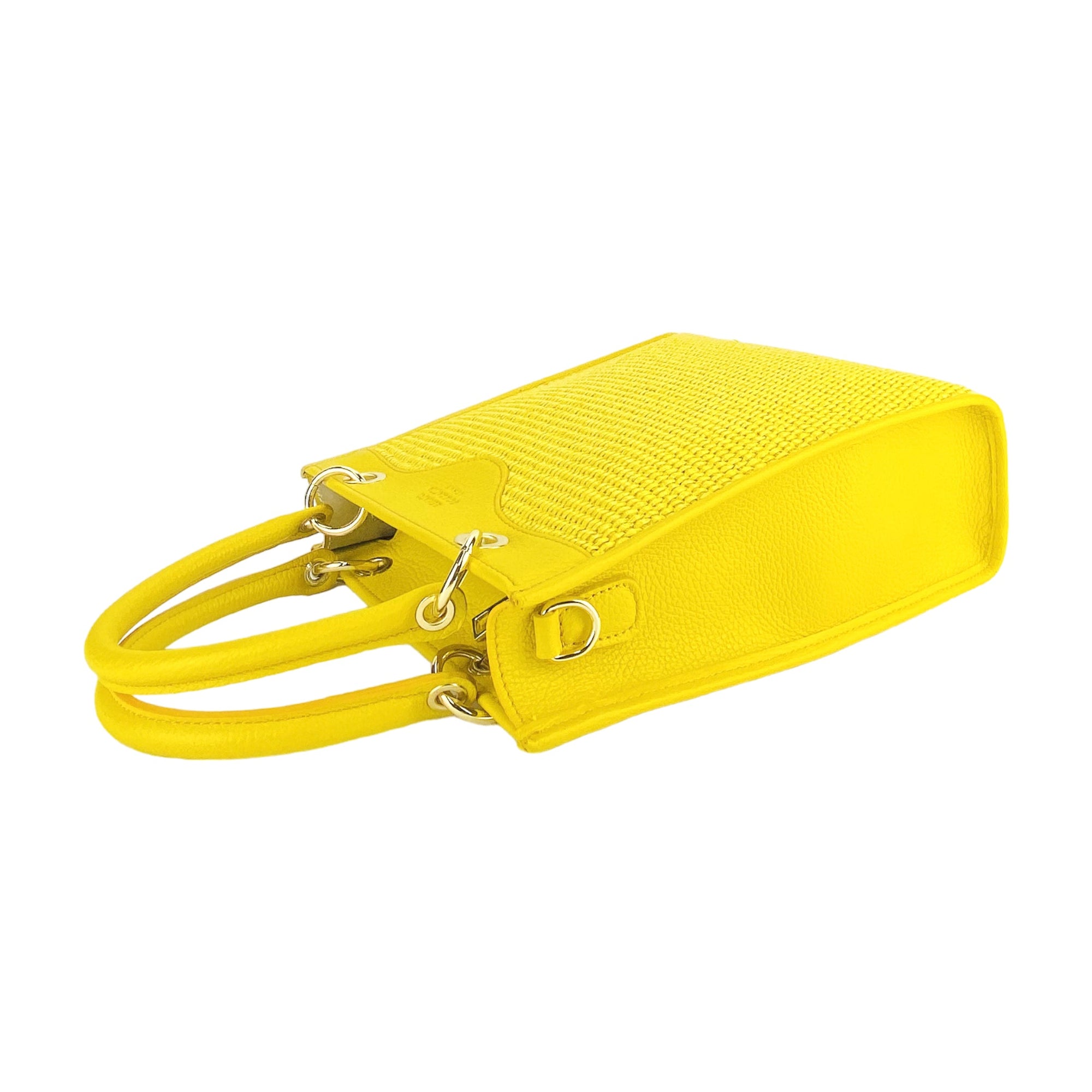 Vertical Handbag for Women with Removable Shoulder Strap - Made in Italy Genuine Leather &amp; Straw - Yellow by Kailimood.store at brixbailey.com