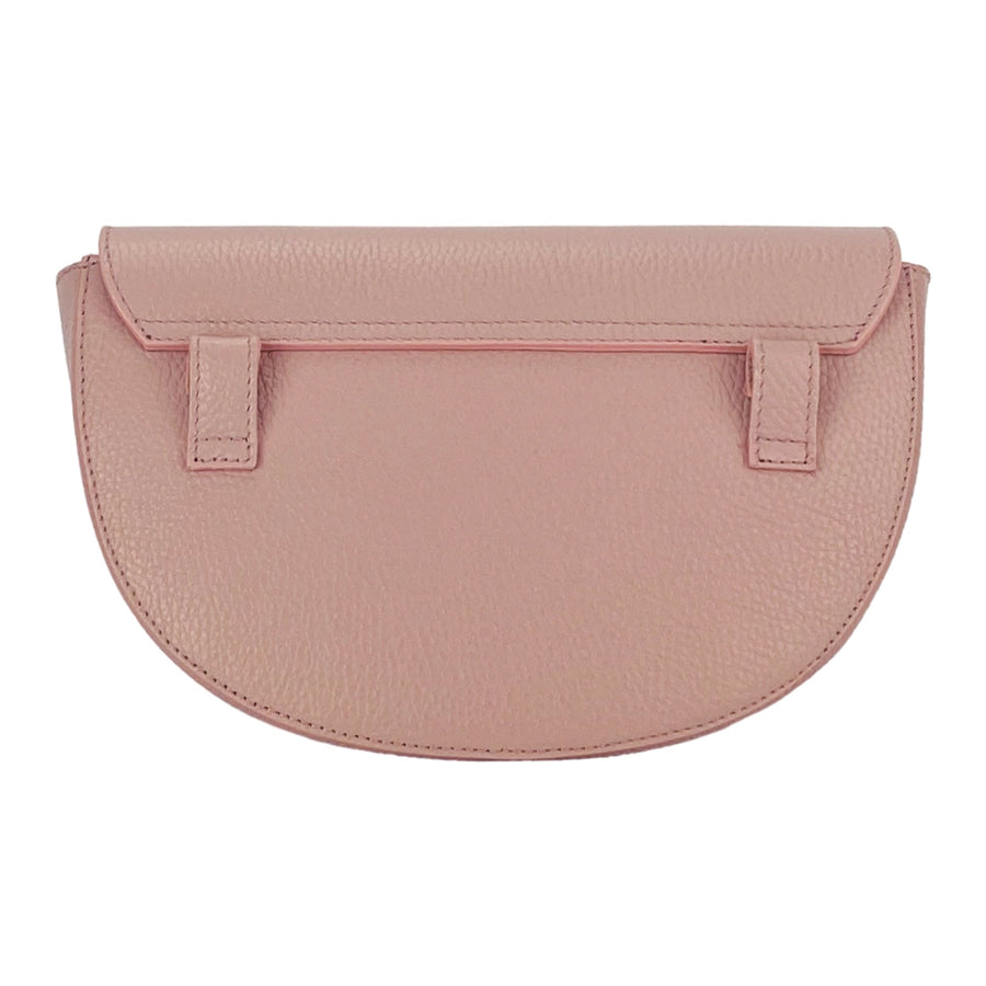 RB1027AZ  | Borsa Donna a Bandoliera stondata in Vera Pelle Made in Italy. Tracolla removibile e regolabile in pelle. Accessori Nickel Lucido - Colore Rosa Antico - Dimensioni: cm 25 x 15 x 9