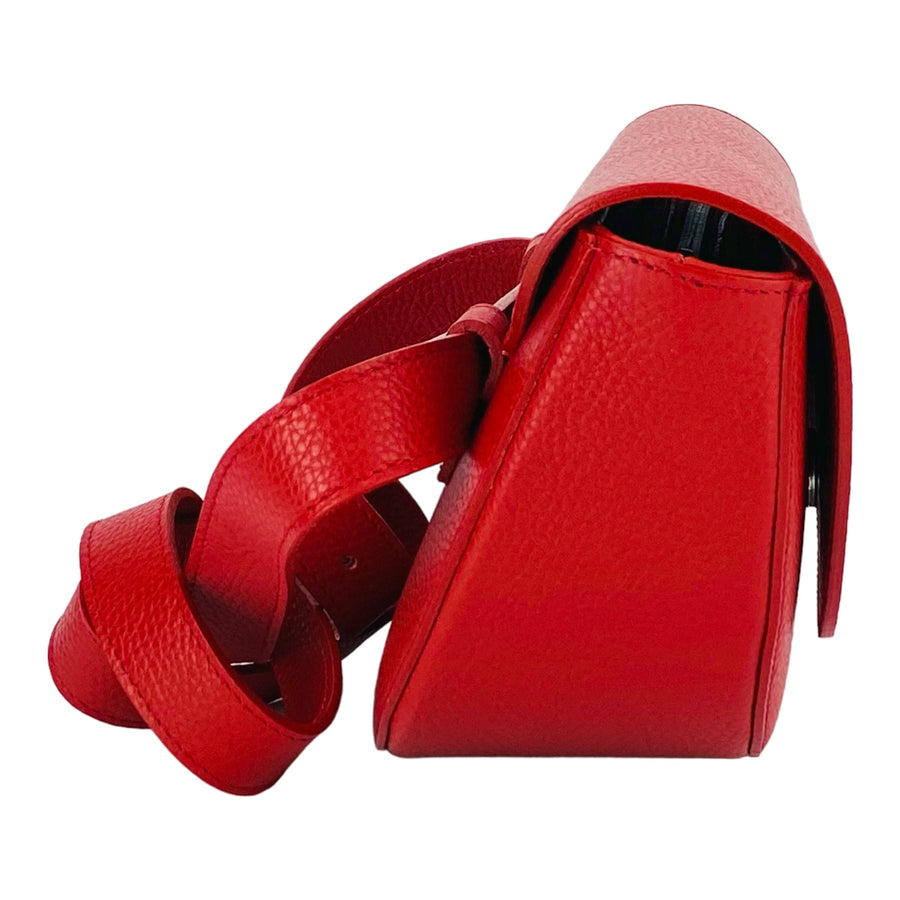 RB1027V | Borsa Donna a Bandoliera stondata in Vera Pelle Made in Italy. Tracolla removibile e regolabile in pelle. Accessori Nickel Lucido - Colore Rosso - Dimensioni: cm 25 x 15 x 9