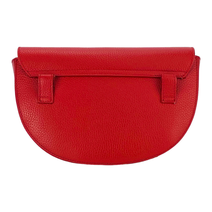 RB1027V | Borsa Donna a Bandoliera stondata in Vera Pelle Made in Italy. Tracolla removibile e regolabile in pelle. Accessori Nickel Lucido - Colore Rosso - Dimensioni: cm 25 x 15 x 9