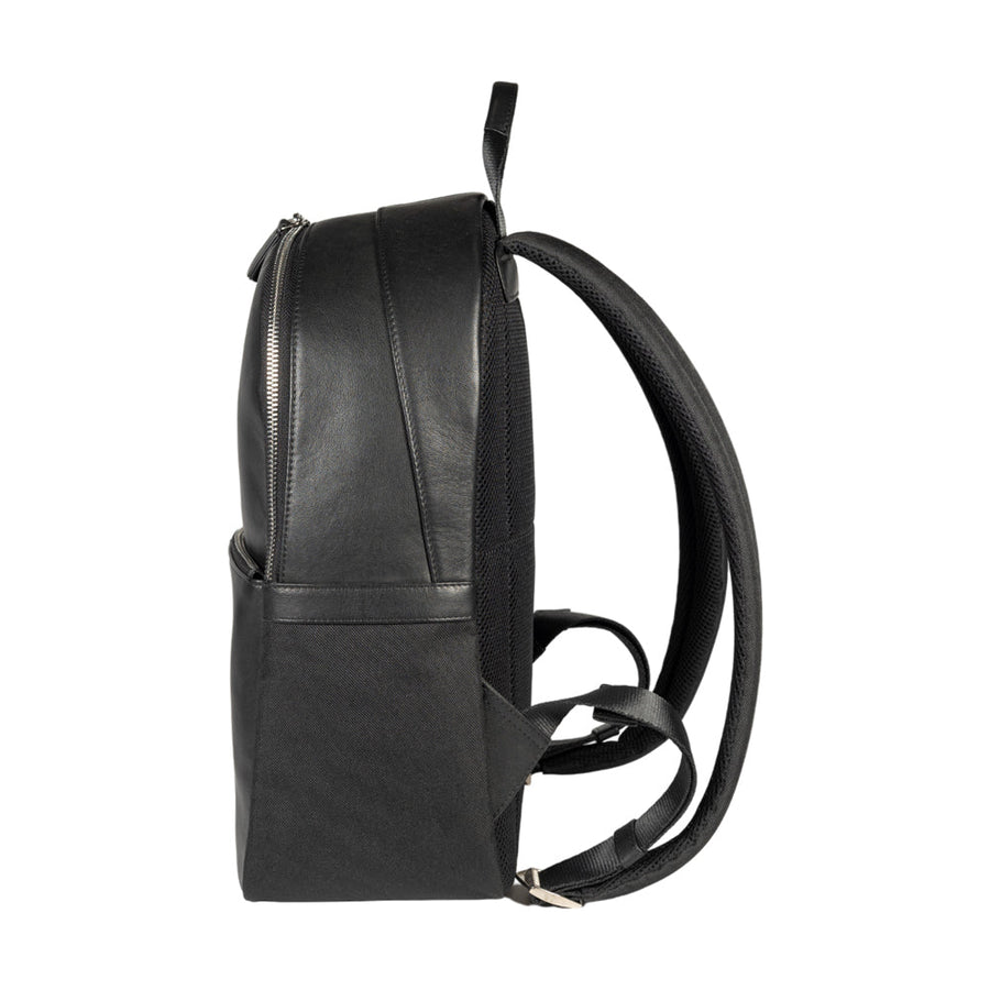 RB2001A | Zaino Porta Netbook/Tablet in Nylon/Vera Pelle, con leggera grana. Chiusura con lampo e spallacci regolabili - Colore Nero - Dimensioni: cm 27 x 38 x 14. Confezione: Sacchetto Tessuto non Tessuto