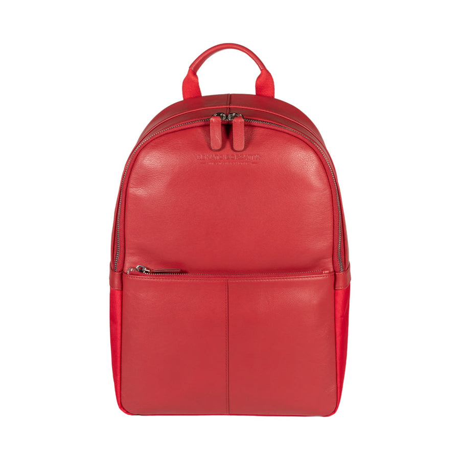 RENATO BORZATTA Atlanta Collection - Red Leather & Nylon Laptop Backpack with Adjustable Straps & Multiple Pockets by Kailimood.store at brixbailey.com