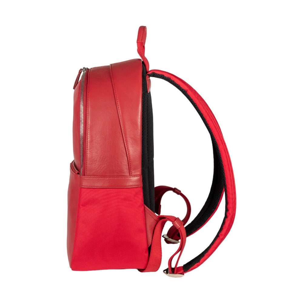 RENATO BORZATTA Atlanta Collection - Red Leather &amp; Nylon Laptop Backpack with Adjustable Straps &amp; Multiple Pockets by Kailimood.store at brixbailey.com
