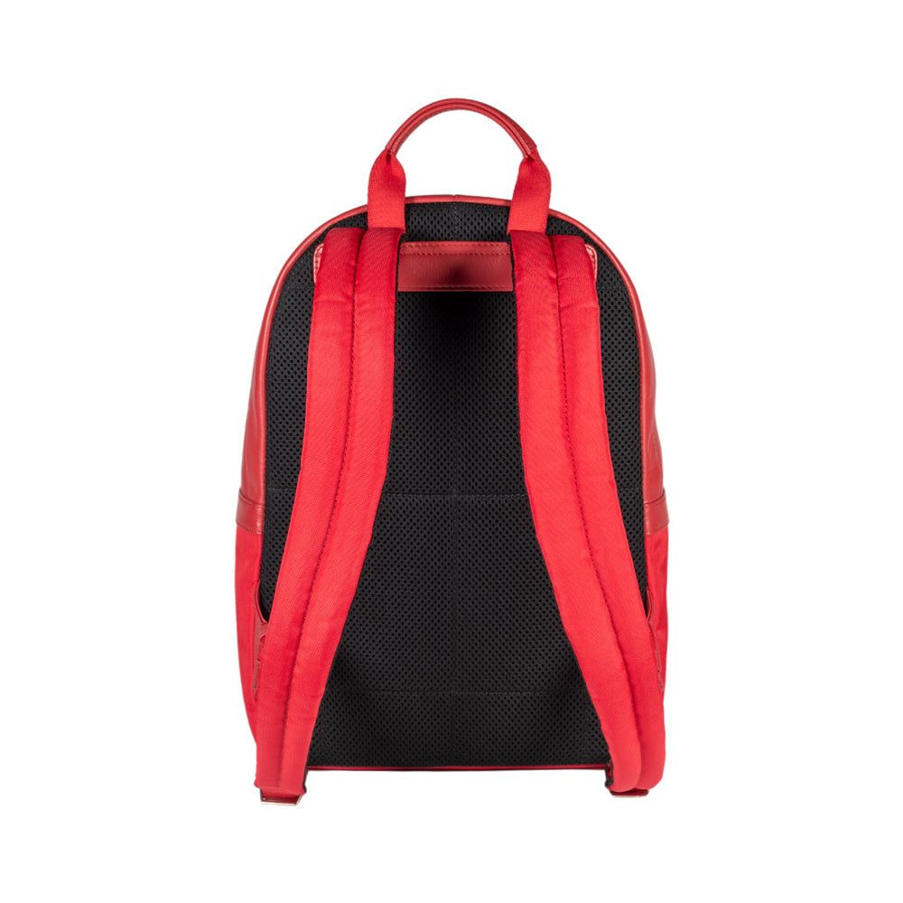 RENATO BORZATTA Atlanta Collection - Red Leather &amp; Nylon Laptop Backpack with Adjustable Straps &amp; Multiple Pockets by Kailimood.store at brixbailey.com