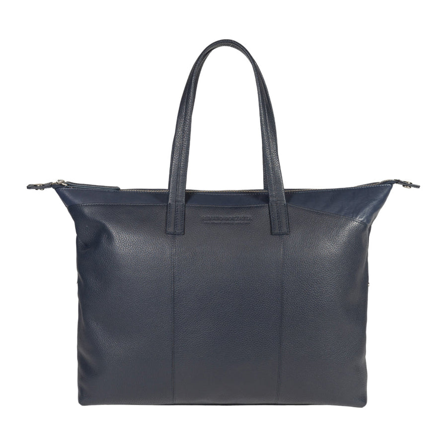 RB2004D | Borsa Shopping Trasformabile in Bauletto in Vera Pelle pieno fiore, grana dollaro/leggera. Doppio manico. Colore Blu. Dimensioni: cm 43 x 36 x 14. Confezione: Sacchetto in Tessuto non Tessuto