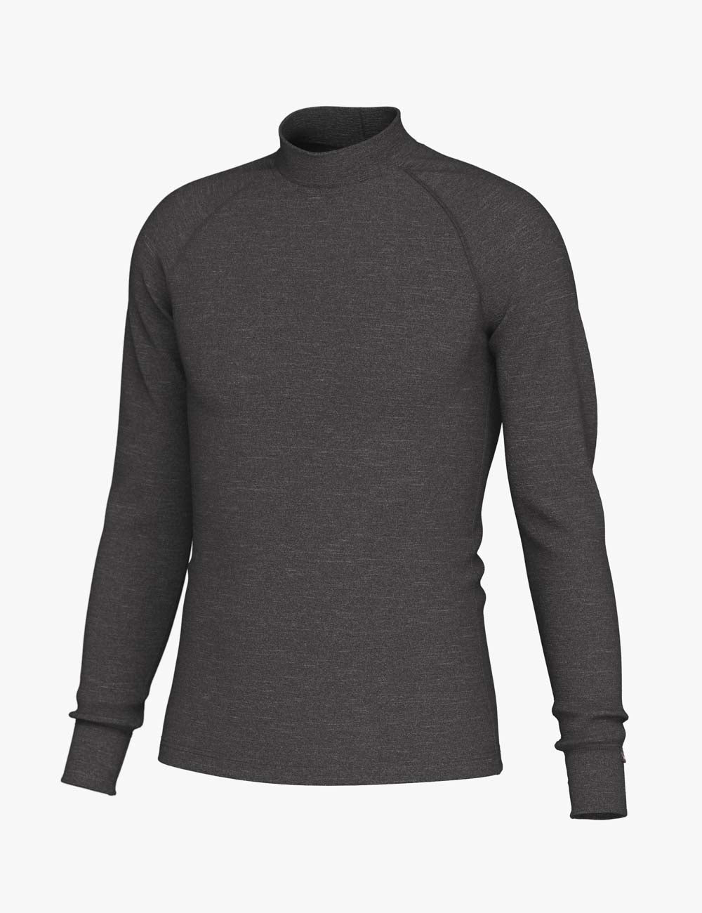 Mens Merino Wool Long Sleeve Shirt with Semi Turtleneck