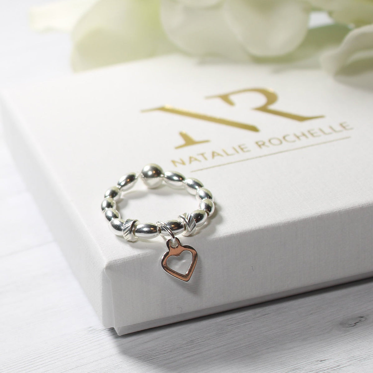 Sterling Silver Oval Bead Heart Ring