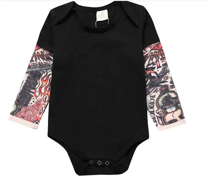 Long Sleeve Tattoo Print Romper for Baby Boys - Edgy & Comfortable Cotton Bodysuit by Baby Lamby at brixbailey.com