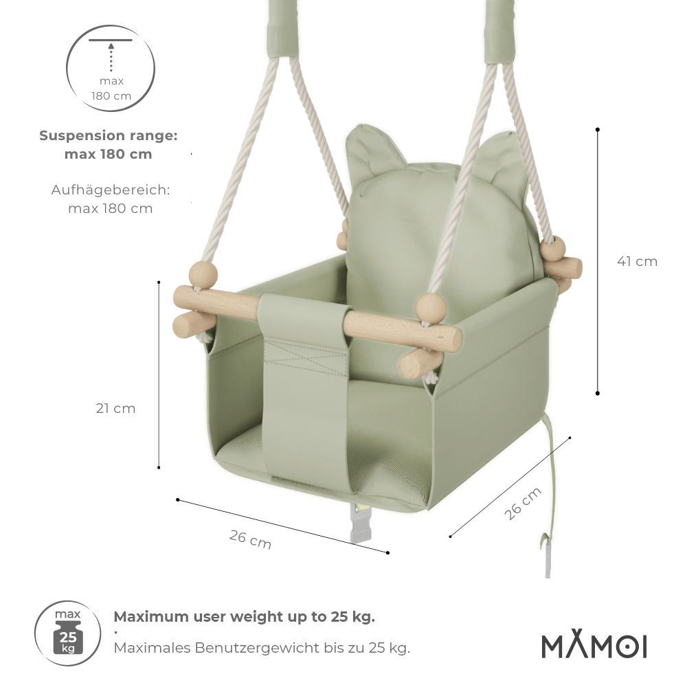 MAMOI Baby swing wood + SAFETY BELT, Swing for children garden indoor outdoor-2