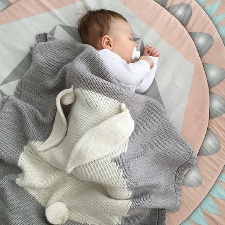 Cute Bunny Knitted Baby Blanket - Soft Acrylic, White & Gray, 41x29 Inch Warm Sleep Blanket by Baby Lamby at brixbailey.com