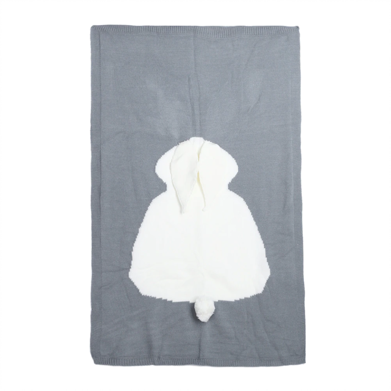 Cute Bunny Knitted Baby Blanket - Soft Acrylic, White & Gray, 41x29 Inches, Warm Sleep Blanket by Baby Lamby at brixbailey.com