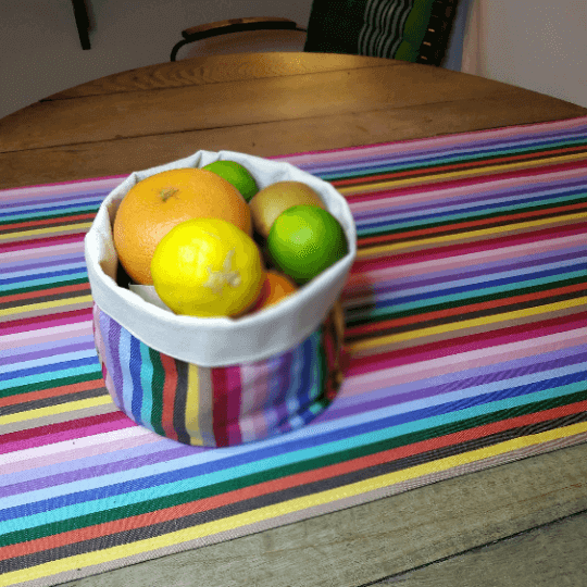 Luxury rainbow table runner, 100% cotton recycled organic, handcrafted in England, stylish 2.5m long, perfect for parties by Maison Elhoria at brixbailey.com