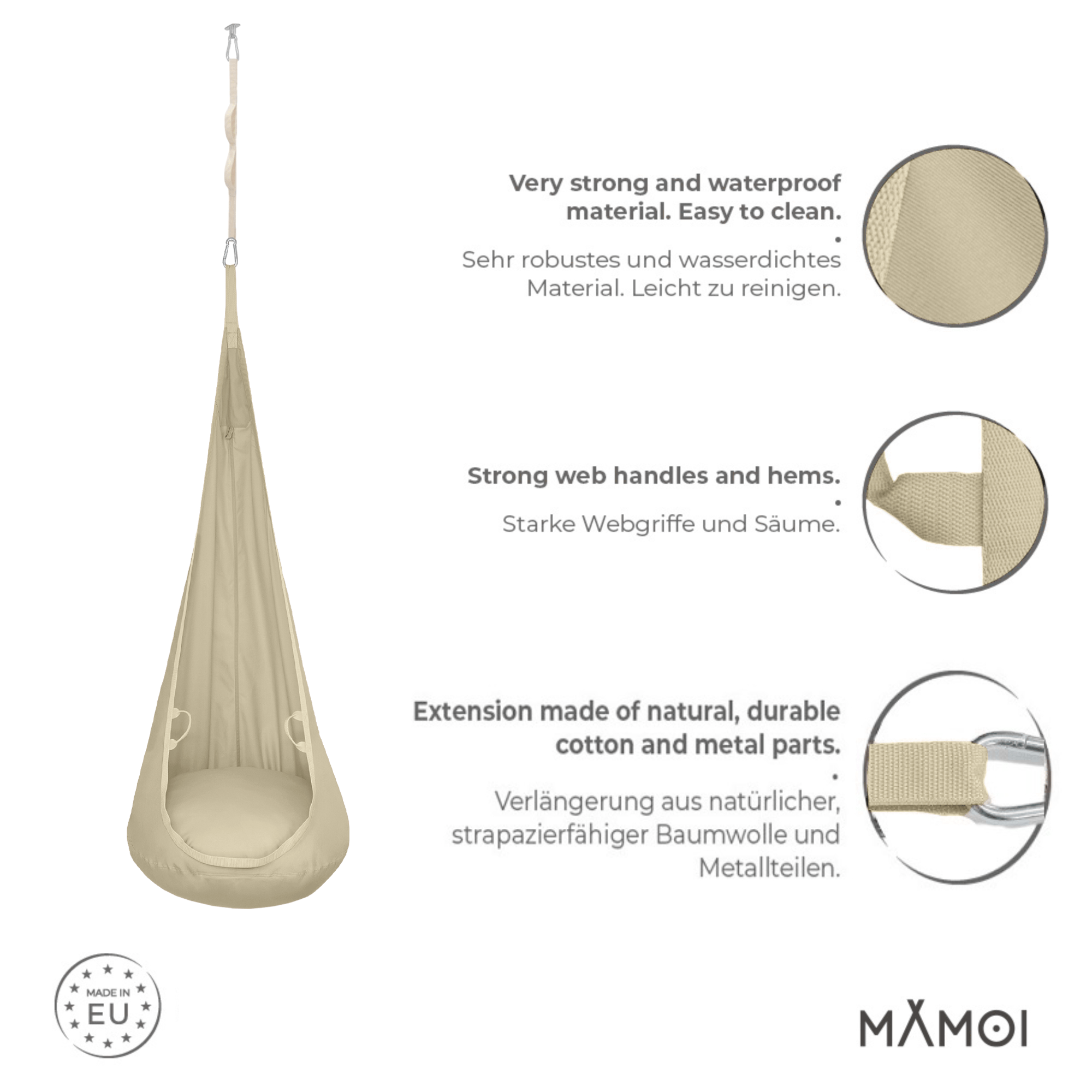 MAMOI® Altalena neonato per bambini, Altalene sedia a dondolo sospesa per neonati, Amaca cuscino da appendere da casa interno, Sensory swing-2