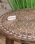 Rawlan Carved Wooden Side Table Burnt Finish
