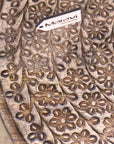 Rawlan Carved Wooden Side Table Burnt Finish