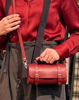 Handmade Leather Bowler Bag - Red