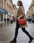 Leather Midi Satchel - Red