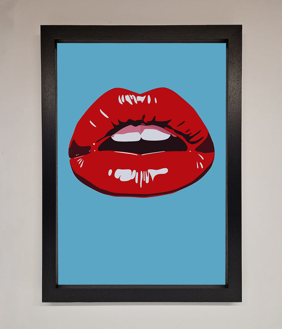 Red Lips Contemporary Framed Poster, luxury modern wall art, stylish bold statement piece, trending home decor by Zestio at brixbailey.com