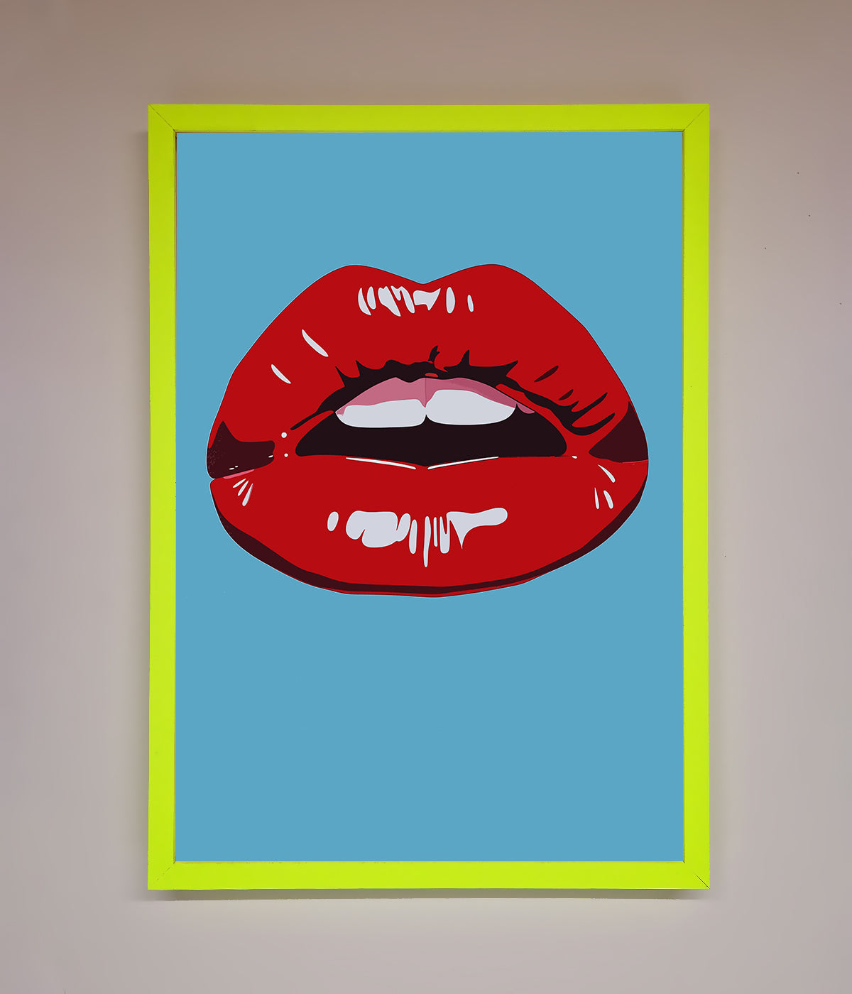 Red Lips Contemporary Framed Poster, bold modern wall art, luxury statement piece, stylish home decor, trending best-selling artwork by Zestio at brixbailey.com