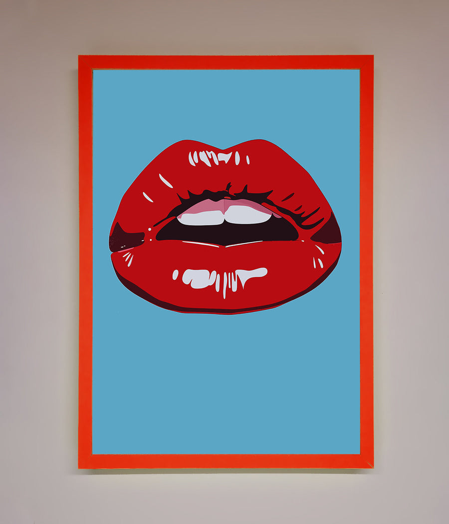 Red Lips Contemporary Framed Poster, luxury modern wall art, stylish bold statement piece, trending home decor by Zestio at brixbailey.com