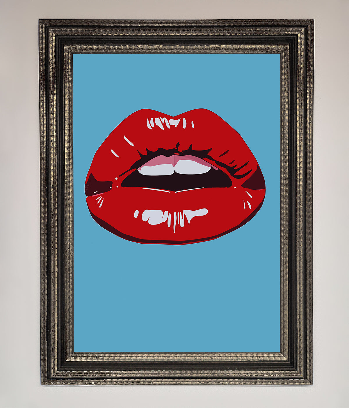Red Lips Contemporary Framed Poster, modern elegant wall art, bold statement piece, stylish home decor, premium framed print by Zestio at brixbailey.com