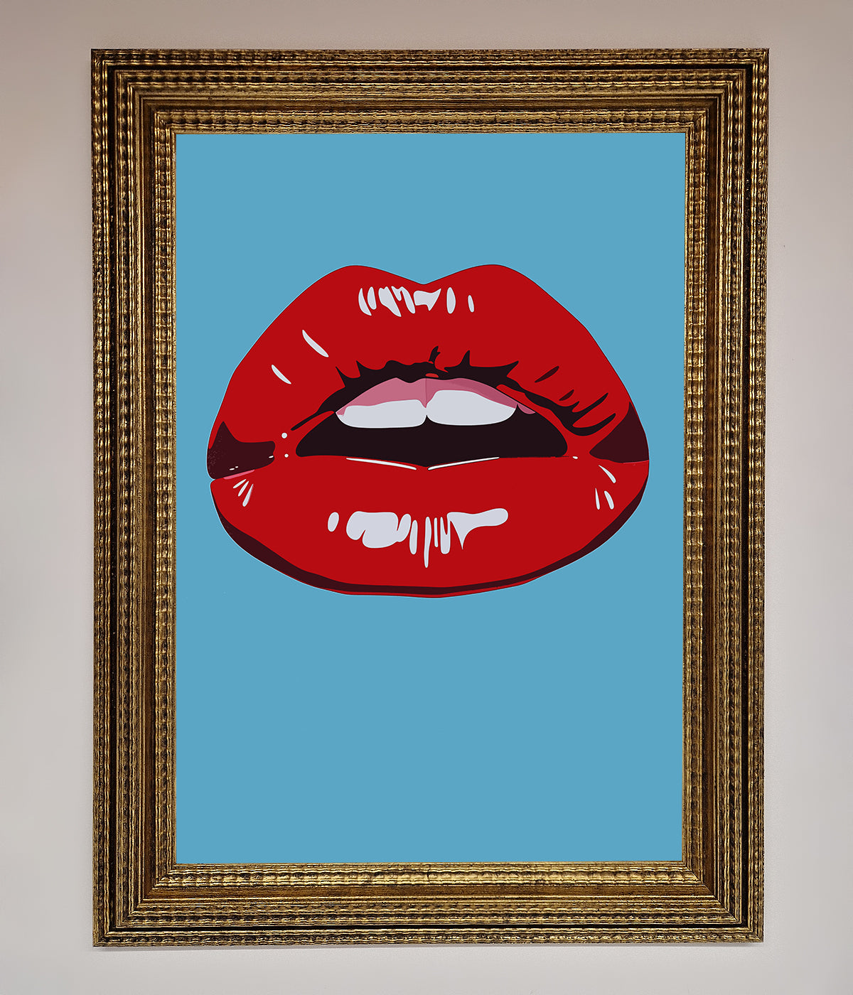 Red Lips contemporary framed poster, modern elegant wall art, bold statement piece, stylish home decor, premium customizable artwork by Zestio at brixbailey.com