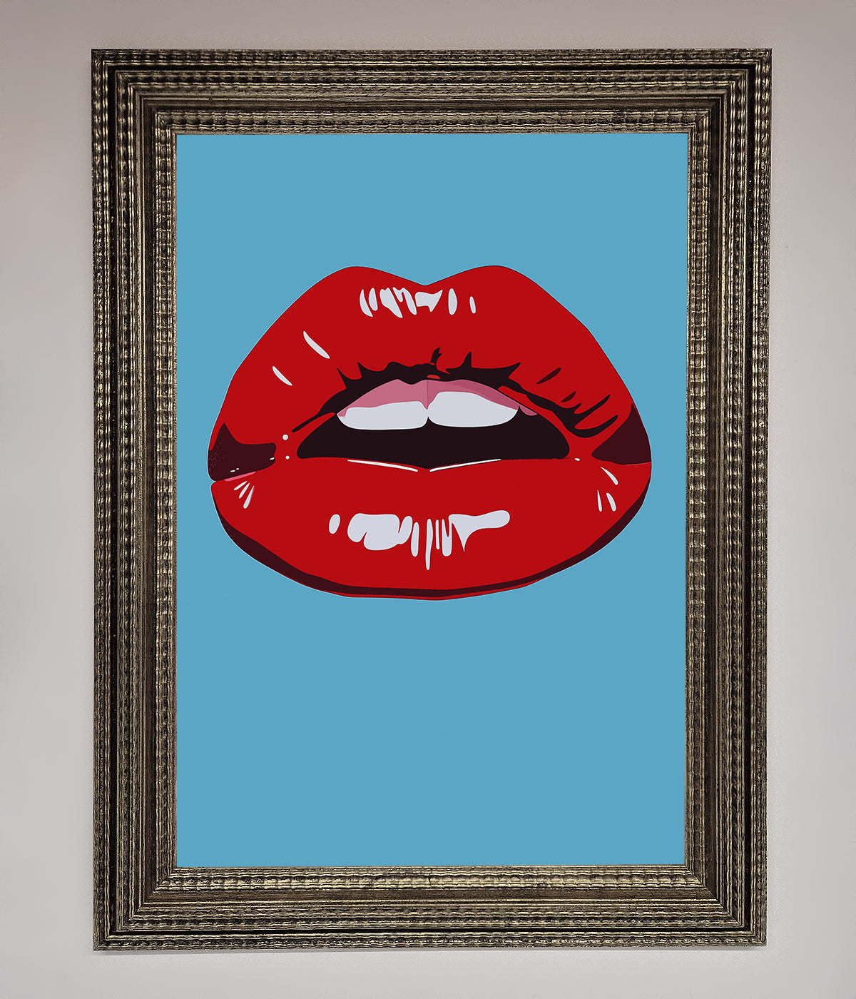 Red Lips Contemporary Framed Poster, modern elegant wall art, bold statement piece, stylish home decor, luxury framed artwork by Zestio at brixbailey.com