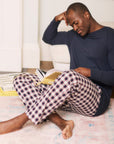 Men's  100% Cotton Navy & Red Check Bottoms