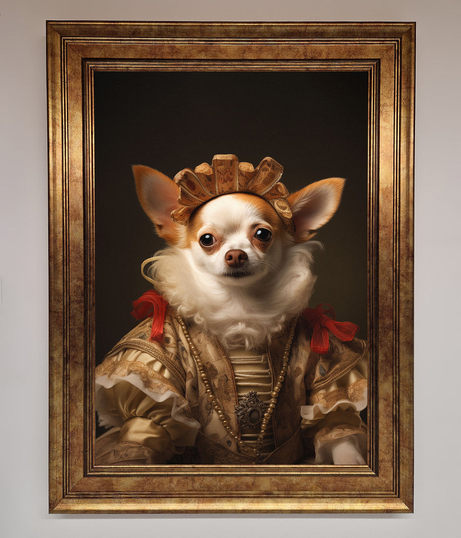 Renaissance Chihuahua framed print, luxury historical art with humor, stylish home decor, premium handcrafted wall art by Zestio at brixbailey.com