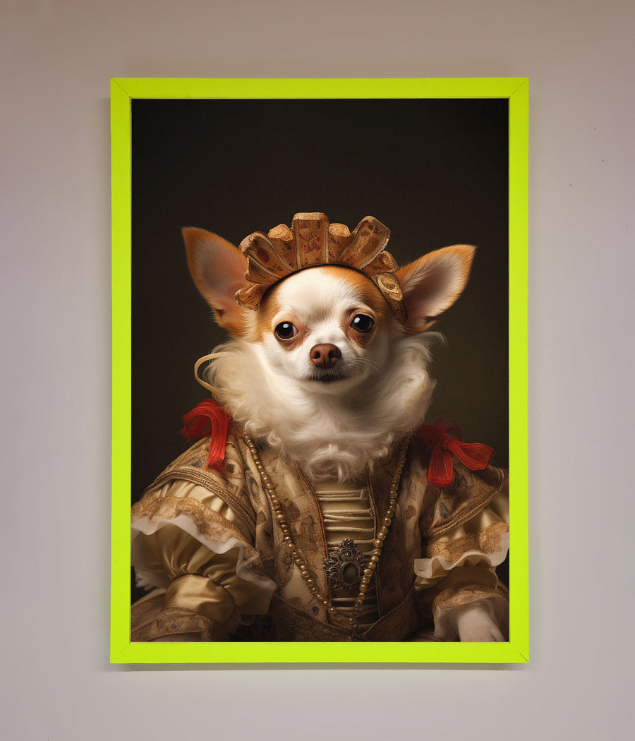 Renaissance Chihuahua framed print, luxury historical art with humor, stylish home decor, premium handcrafted wall art by Zestio at brixbailey.com
