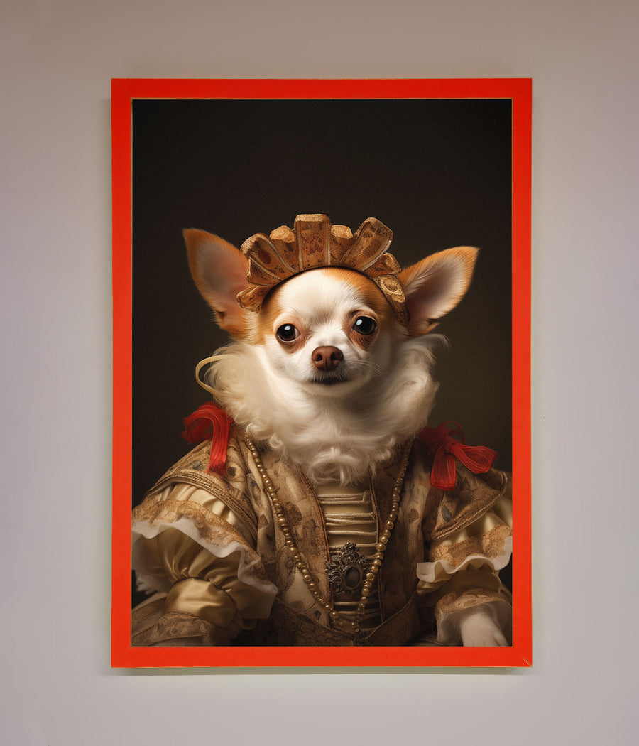 Renaissance Chihuahua framed print, luxury historical art with humor, stylish home decor, premium handcrafted frame by Zestio at brixbailey.com