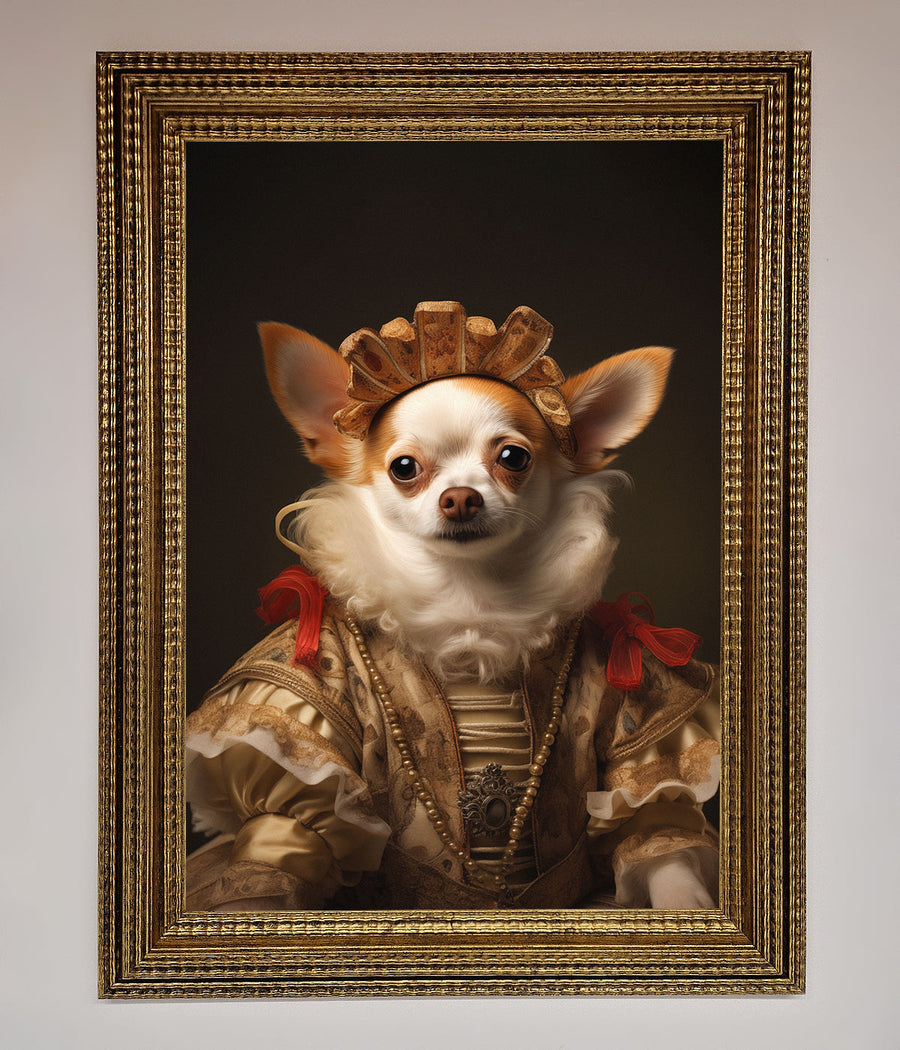 Renaissance Chihuahua framed print, humorous historical art, premium handcrafted home decor, stylish vintage dog portrait by Zestio at brixbailey.com