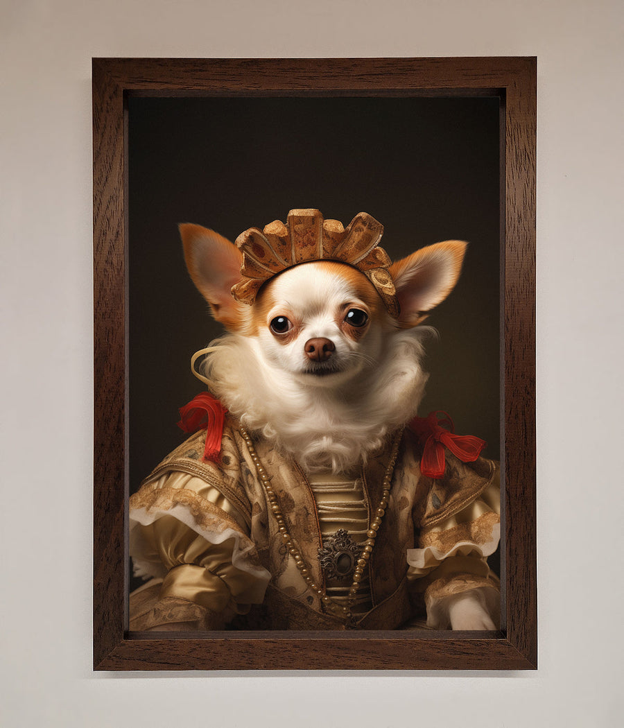 Renaissance Chihuahua framed print, humorous historical art, premium handcrafted home decor, stylish classic dog portrait by Zestio at brixbailey.com