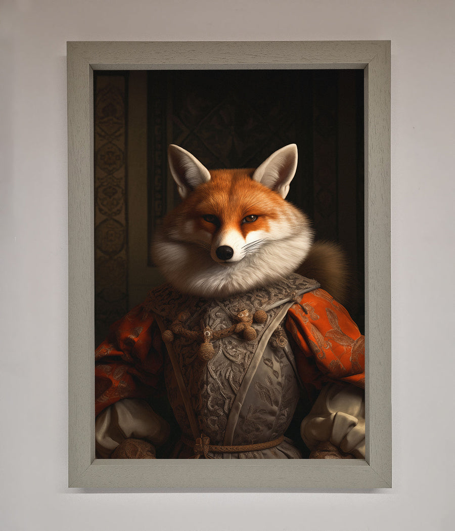 Luxury Renaissance fox framed poster, premium wall art, stylish home decor, trending vintage illustration by Zestio at brixbailey.com