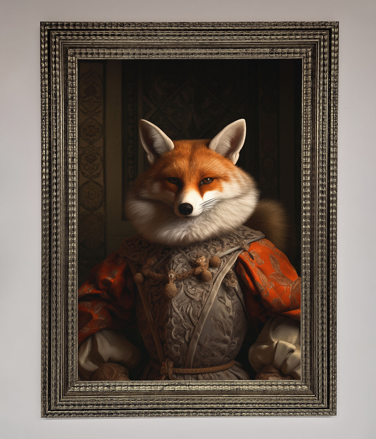 Luxury Renaissance fox framed poster, premium wall art, stylish home decor, best-selling vintage illustration by Zestio at brixbailey.com