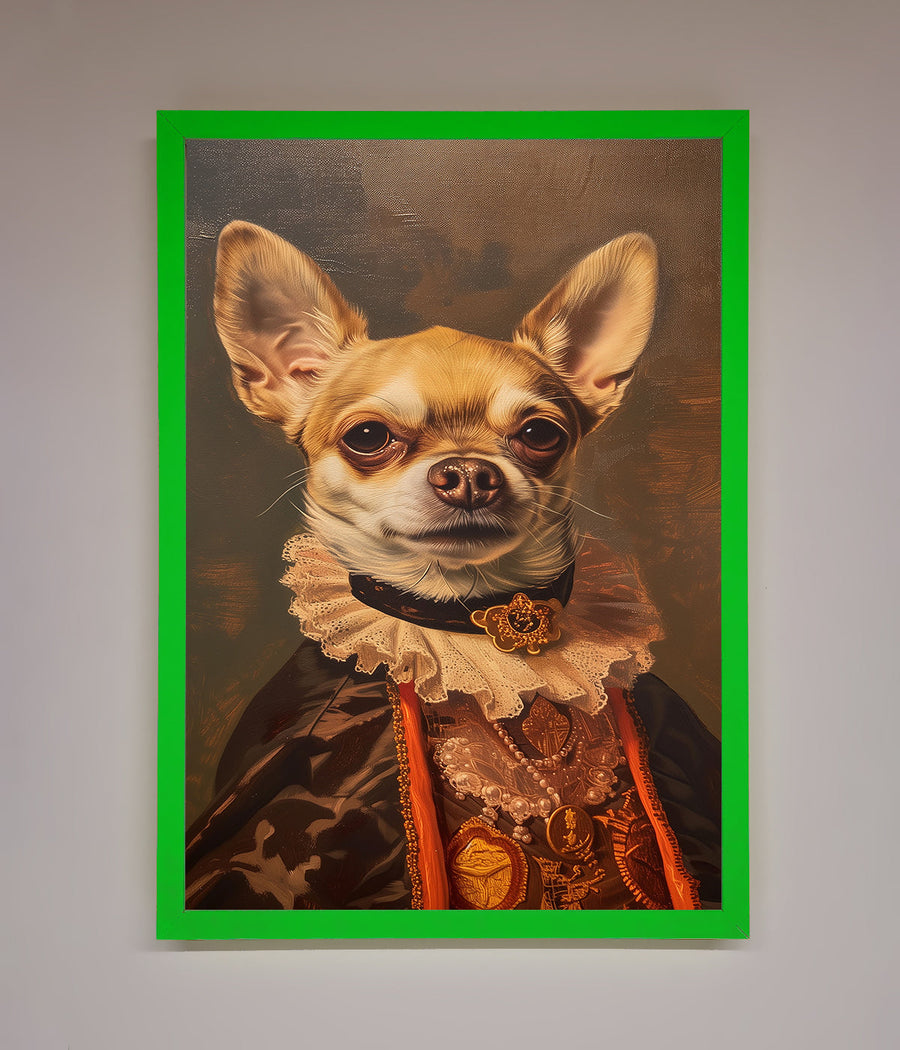 Renaissance Chihuahua framed print, luxury classic art with modern whimsy, stylish home decor, premium handcrafted wall art by Zestio at brixbailey.com