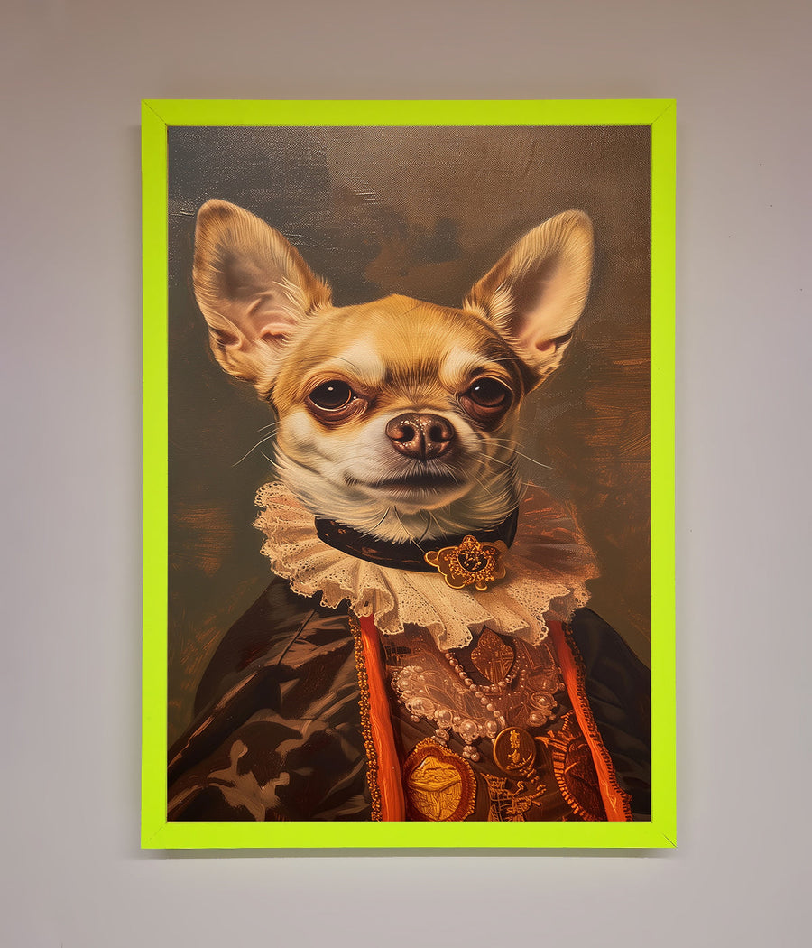 Renaissance Chihuahua framed print, luxury classic art with modern whimsy, stylish home decor, premium handcrafted wall art by Zestio at brixbailey.com